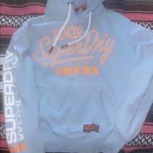 Superdry Light Blue Hoodie with Orange Tokyo Script